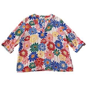 Tru Luxe Womens 3/4 Sleeve Floral Embroidered Multicolor Top Size XL